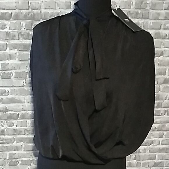 Zara black wrap front sleeveless batwing neck tie blouse - Picture 2 of 11